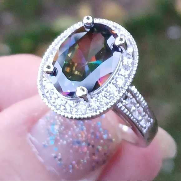 New Halo Oval Mystic Topaz & CZ 925 Silver Ring. - Picture 8 of 16